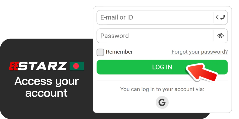 Login process at 888starz in Bangladesh
