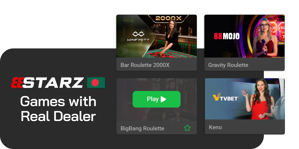 Play Live games with dealers at 88starz Bangladesh
